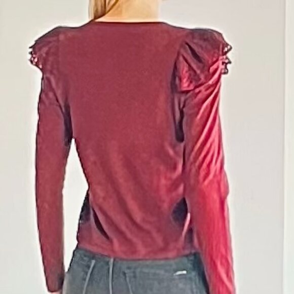 Joe's Eyelet Ruffle Long Sleeve Top in Vineyard Wine (L) New with Tag - Picture 2 of 10